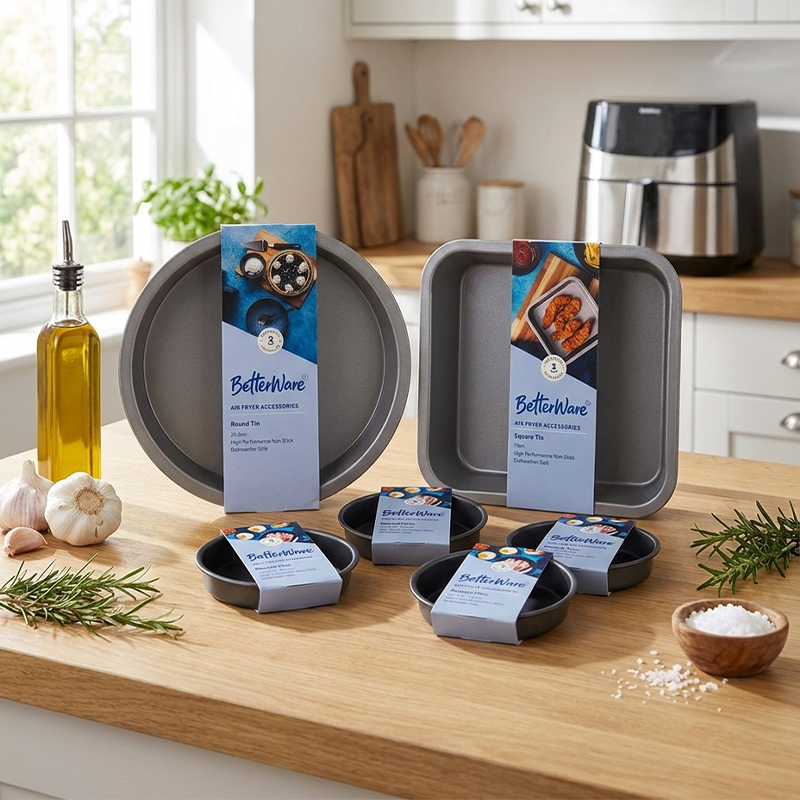 Airfryer bakplaten set 1 voor grote Airfryers: ronde, vierkante & 4 kleine bakplaatjes - Afbeelding 2