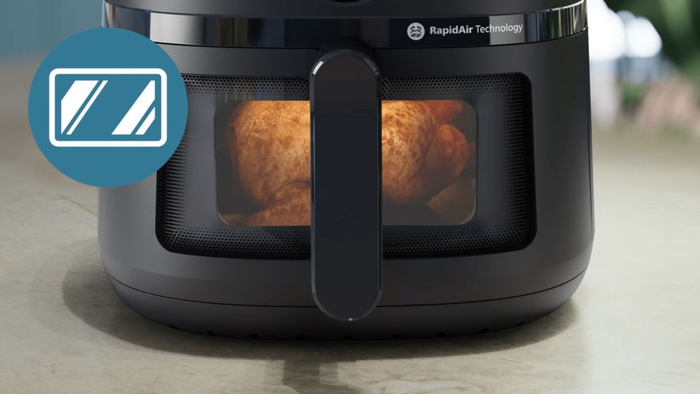 Kijkvenster van de Philips 2000 Series Airfryer tijdens het bereiden van een gerecht