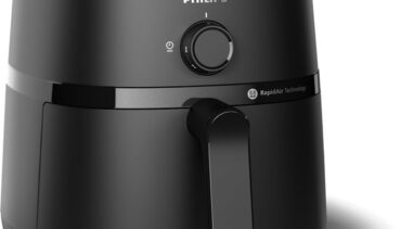 Zwarte Philips 1000 Series NA120/00 Airfryer met draaiknoppen en enkele mand