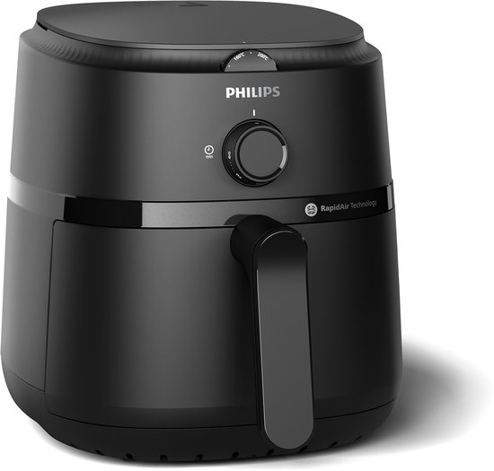 Zwarte Philips 1000 Series NA120/00 Airfryer met draaiknoppen en enkele mand
