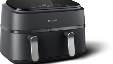 Philips 3000 Series Dual Airfryer NA351/00 met twee manden en zilverkleurige handgrepen